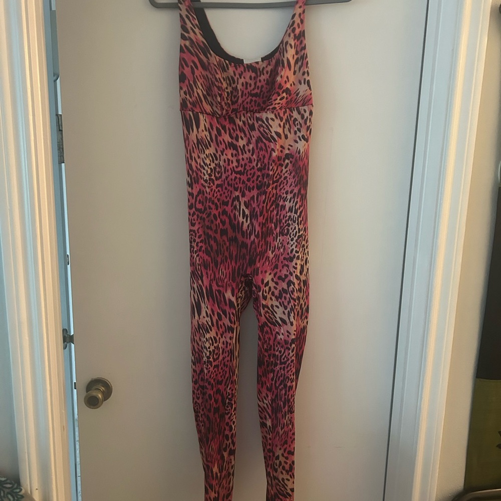 Fabletics Pink and Black Leopard Print Jumpsuit
